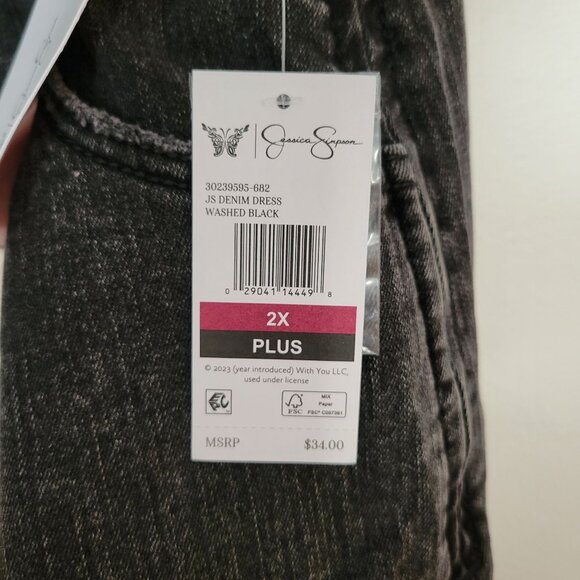 Jessica Simpson Black Denim Overall Dress With Side Zipper & Pockets Size 2X - Picture 7 of 8